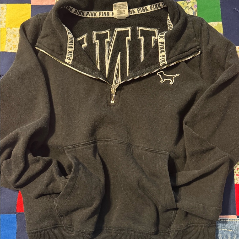 Victoria's Secret Black Zip Up Sweater with Logo